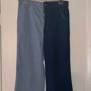 Wildcat Two-Tone High Waisted Flared Denim Blue Jeans, Large